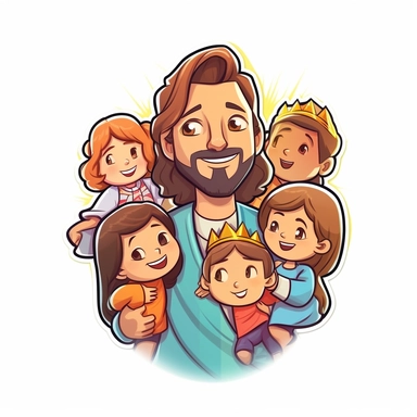 cool jesus with children sticker clipart design