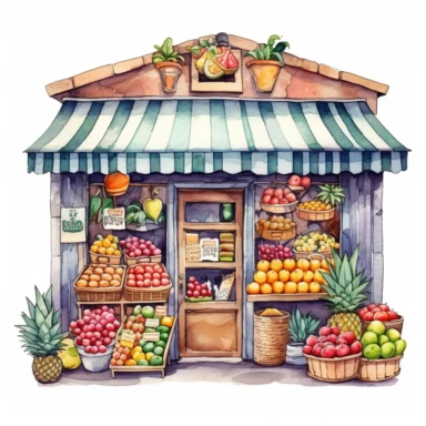 fruit shop with brand name digital clipart on white background