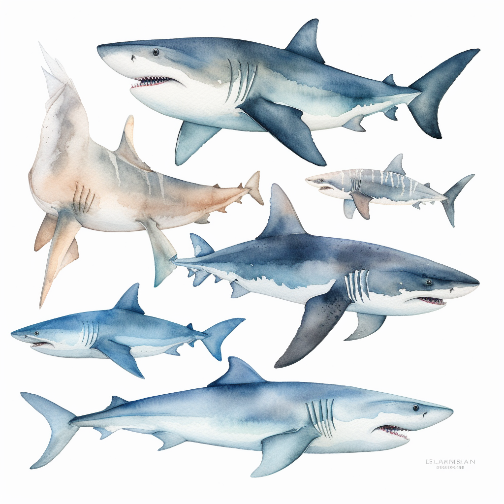 watercolor, Sharks - Sharks come in many different species and sizes ...