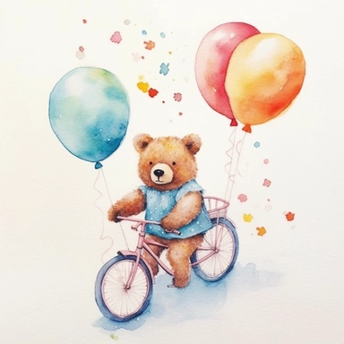 cute bear riding a bicycle in circus costume watercolor illustration, in the style of watercolor illustrations,funny, energetic,ben wooten style, full body,sharp focus throughout, aquarellist, charming illustrations, illustration, painted illustrations, transparency and opacity,isolated white background, clipart most popular on etsy, book illustration, featured on dribble,print on demand image, PNG tranparent background,composition medium shot, no text