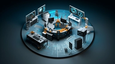 Design 40 individual circular 3D high-definition images for a computer repair office. Place related clipart of programmers and engineers inside each circular image. The art inside the images should embody the technology industry, the concept of programmers and engineers, and have a simple, elegant style. Use abstract images to represent concepts in the technology field. Opt for a minimalist color scheme with shades of blue, yellow, gray, or burnt orange, conveying a professional and reliable ima