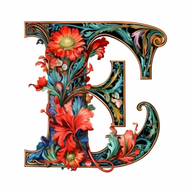 Art Nouveau illuminated initial, letter E, Clipart Bundle Mystical Illustration Fantasy Novel Clipart Magic, E, white background, png,
