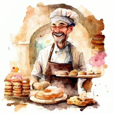 watercolor baker baking food smiling with bakers hat in a restaurant clipart graphic