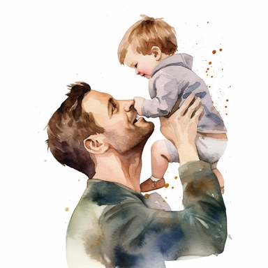 Watercolor Fathers Day Clipart, child cherishing father, white background