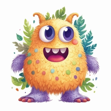 A super-cute monster, knitted painting texture, Perfect for nursery art and children's book illustration style, simple, cute, full color, clipart, watercolor illustration, single object, high definition 8k, white background for removing background