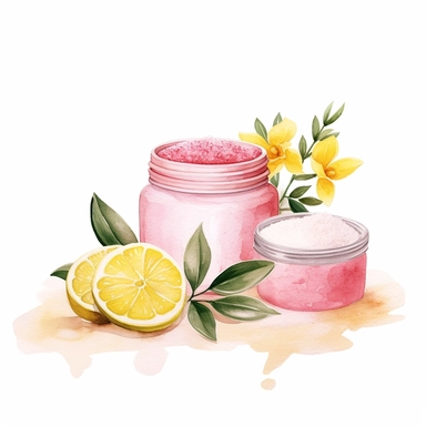 basic watercolor pink spa with yellow accent in minimal hand drawn style, Etsy, textured, clipart, white background