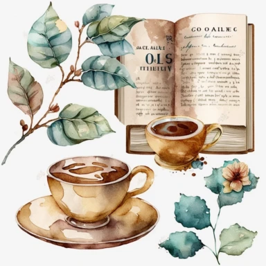 watercolor coffee and books clipart