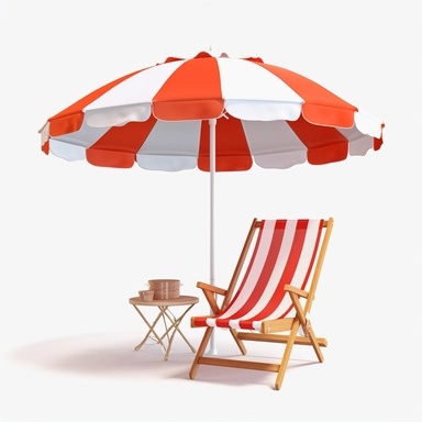 beach chair and an umbrella , clipart, white background