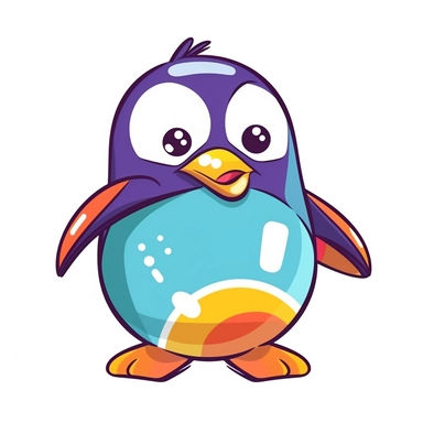 colorful penguin playing with ball sublimation clipart, vector, illustration, 2d, flat colors,printable