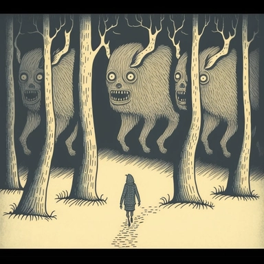 in the style of John Kenn Mortensen, human trail runner with head as a howling wolf, through white birch forest, chased by monsters, ghosts, animals, spooky, colorful, white background, magical, fantasy, vector, clipart, elaborate, ultra-detailed, best quality, well composed, vibrant color tone, trending on artstation, elaborate, cinematic lighting, vibrant colors, high definition