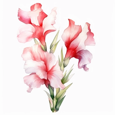 Gladiolus flower, water color style, clipart, white background