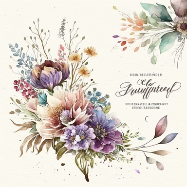 Wildflower Clipart Watercolor Floral Wedding Spring Flowers Premade Corner Arrangement. Bachelorette party, pink, blue, purple and brown pastel colors on white background FOR GIFT CARD, WEDDING INVITATIONS