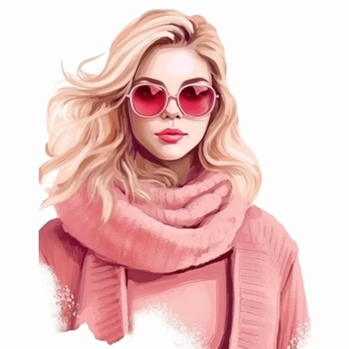 beautiful blonde girl in fashionable clothes in shades of pink and cream, clipart, isolated on white background, 4K