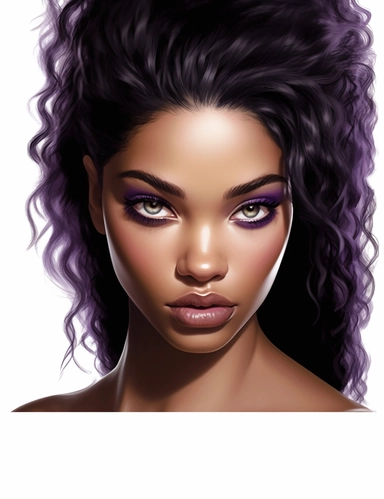 realistic portrait African American woman with Violet Eyes, style: sparklecore, clipart, white background, 32k