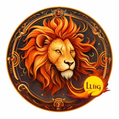 old style fire leo zodiac, vector design illustration, in the style of detailed 3d heavy metal embroidery, circular, hand-painted details, Horoscope Clipart, isolated white background