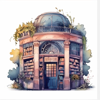 Bookstore,cute bookstor,muted colors,clipart on a white background, an illustration of by Annabel Kidston, shutterstock contest winner, generative art, detailed painting, digital illustration,photoillustration isolated on white background, digital watercolor,dark outline,high quality,8k