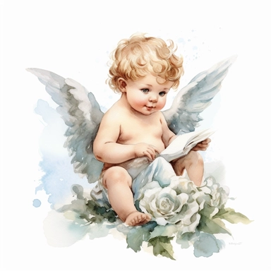 watercolor cherub clipart, no text