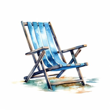 watercolor colorful clipart of a blue beach chair, hd, on white background