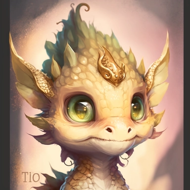a watercolor painting of a Tiny cute adorable baby dragon looking directly into the camera and slightly smiling, dragon has little braid of hair in the centre, gold color, watercolor painted effect skin, intricate details, glass eyes, skip has watercolor painting effect, soft cinematic lighting, 8k, portrait, Pixar style character, pokemon anime style octane render, upper body only, inspired by Hanns Katz, logo, pastel colors, liquid cooled, 70's, clipart, chill out, retro, full body, white back