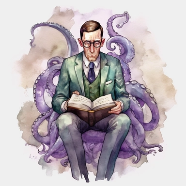 clipart of afraid Govard Lovecraft reading club, watercolor, 8k