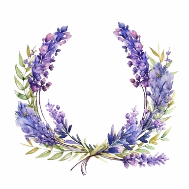 ring arrangement of lavender flowers, in the style of watercolor illustrations, iconic, mystic symbolism, animated gifs, animal motifs, organic material, varied brushwork, clipart
