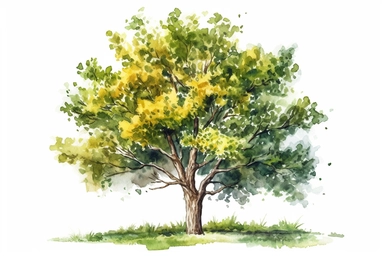 Watercolor, Bois d'Arc (Osage Orange) tree, clipart, hd, on a white background, spaced out
