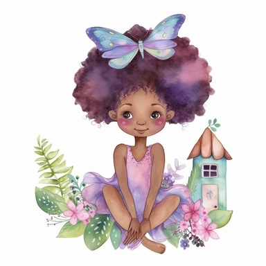 Afro Fairy clipart, elfo clip art, png. Acquerello digitale. Uso commerciale gratuito. Estate, folletto, folletto, magia, folletto africano. afro fairy house