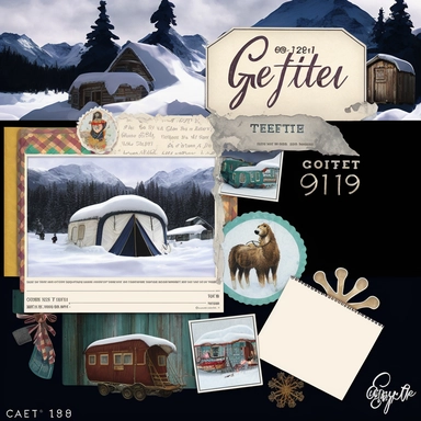 gertee scrapbook pages, family photos, alaskan yurts in the snow, alaska, scrapbooking, atelier, hipster camping stickers, scout troop, sticker sheets of yurts and urban design clipart, design, 8k, unreal