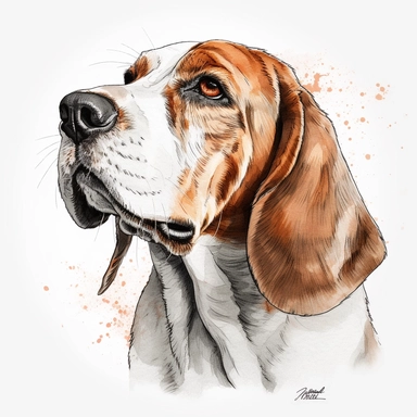 Beagle clipart, original hand drawing, watercolor, understated and flawless for t shirt and cup printing, happy cute smily Basset Hound , transparent background, realistic painting, portrait without writing , style of the artwork, mood of the aartwork, vector, contour , white background, 8K quality, ultra detailed , without signature and without meaningless lines, clipart, white background, High Quality, no writting background, no writting, ultra detailed, no symbol, without logo and emblem