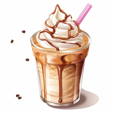 clipart of coffee cup. TRANSPARENT PLASTIC coffee cup with ice mocha latte in it. whipcream on top , straw , white background, 2D VECTOR ART ,high detial, 8k
