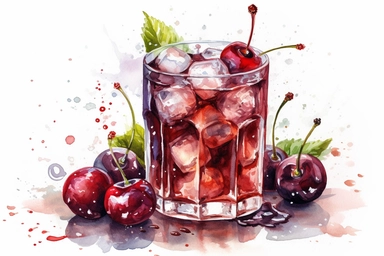 Watercolour cherry cola clipart, hd, on white background, spaced out