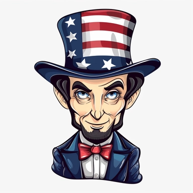 adorable, Abraham Lincoln with a hat and patriotic tie, clear eyes, kiss-cut, vector, clipart, isolated, no background, .75 gutter,