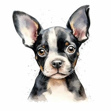 Watercolor Baby French Terrier Clipart, Barking, White Background, no caption