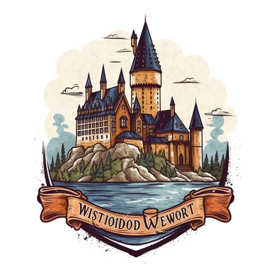 wizarding school, vector logo, vector art, simple, cartoon,2d, clipart