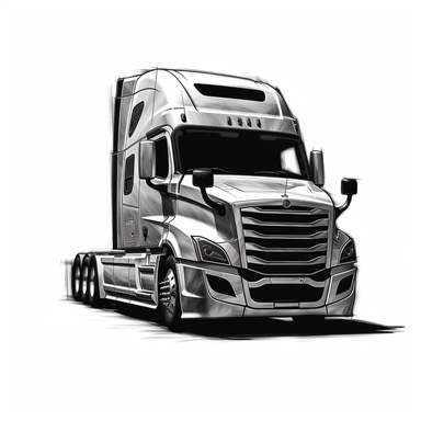mercedes semi truck, clipart, black and white, no details, bold lines