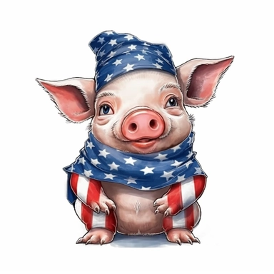 Cute patriotic pig clipart Sublimation Clipart, Cartoon, hyper realistic, intricate detail, illustration style, high solution, on the white background