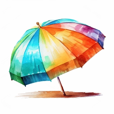 watercolor colorful clipart of a bright beach umbrella, hd, on white background