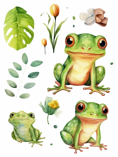 frog Watercolor Clipart, Cute Baby Shower Graphics