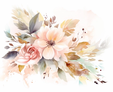 watercolor flower clip art for april, in the style of dreamlike composition, white background, ethereal foliage, show only one foliage per image, luxurious fabrics, pictorial dreams, beige, use of bright colors, poetic pastoral scenes