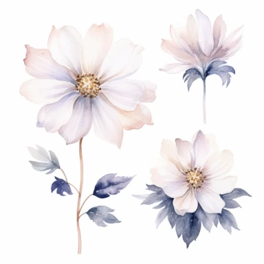 Watercolor Floral Clipart, White Flower Clipart, Neutral Floral Clipart, White Flower, White single flower, Wedding Clipart, light lilac Floral