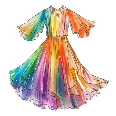 Disco chiffon dress clipart, hand drawn art isolated on white background, sparklecore