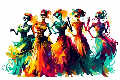 Grupo de Danza y Baile Centeotl, dia de los muertos, dance, colorful, paint, white background, clipart