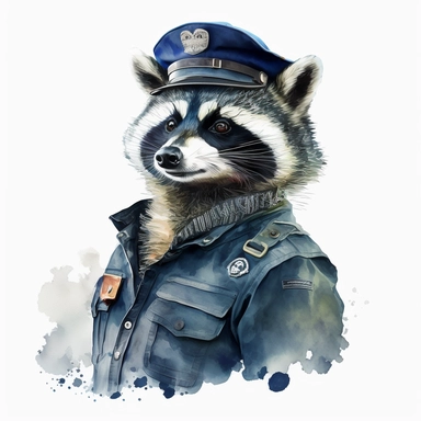 Stylish funny Raccoon in E6 Navy military Uniform, full body, colorful waterpaint Clipart, watercolor, high-quality illustration, professional raster graphic, white background, Studio Lighting, ultra-detailed, 8k
