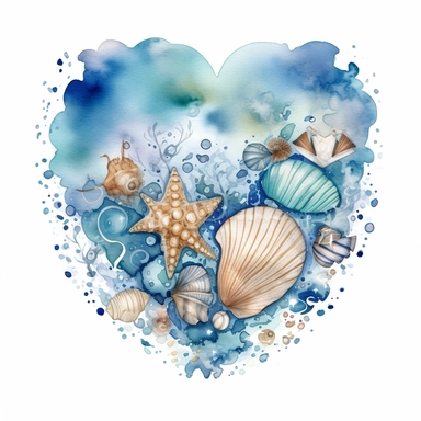 Ocean Heart Watercolor Sublimation Clipart, Clipart, white background, no watermark, no text, no word,