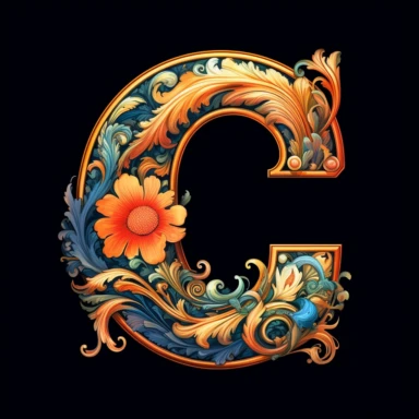 Art Nouveau illuminated initial, letter C , Clipart Bundle Mystical Illustration Fantasy Novel Clipart Magic, C, white background, png, third letter of alphabet