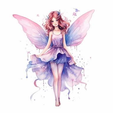 beautiful young girl fairy, watercolor, clipart, full body standing