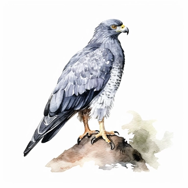 African Harrier-Hawk bird, water color style, clipart, white background