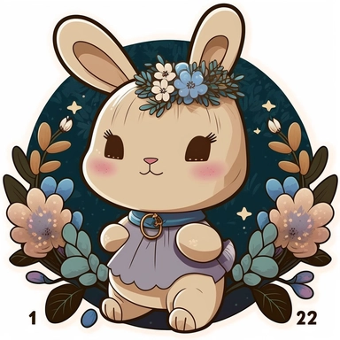 super cute bunny with flowers and new years clothes 1 clipart
