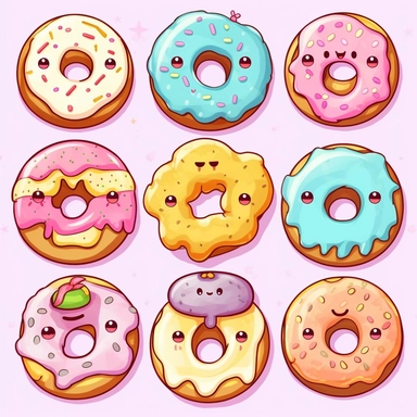 cute cartoon pastel donut clipart set no background