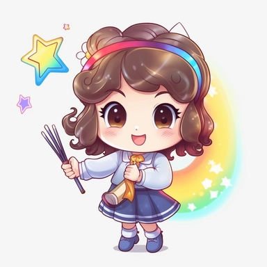 kawaii style rainbow cute teacher with a magic wand, casting spells to make learning fun and engaging for students, Best quality, 8K, HD, white background, no background, sublimation file, png, 2d, Cute kawaii style, vector clipart